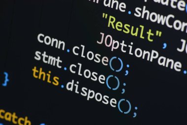 Gerçek Java kodu gelişmekte olan ekran. Programlama iş akışı soyut algoritma kavramı. Java kod görünür satır .