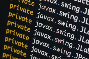 Gerçek Java kodu gelişmekte olan ekran. Programlama iş akışı soyut algoritma kavramı. Java kod görünür satır .