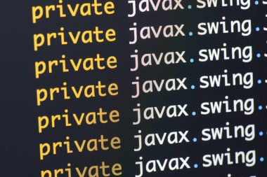 Gerçek Java kodu gelişmekte olan ekran. Programlama iş akışı soyut algoritma kavramı. Java kod görünür satır .