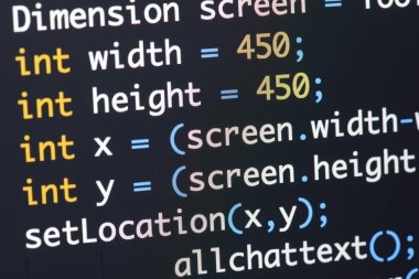 Gerçek Java kodu gelişmekte olan ekran. Programlama iş akışı soyut algoritma kavramı. Java kod görünür satır .