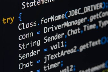 Gerçek Java kodu gelişmekte olan ekran. Programlama iş akışı soyut algoritma kavramı. Java kod görünür satır .