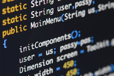 Gerçek Java kodu gelişmekte olan ekran. Programlama iş akışı soyut algoritma kavramı. Java kod görünür satır .