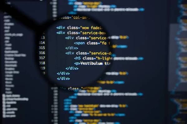 Real Html code developing screen. Programing workflow abstract a — Stock Photo, Image