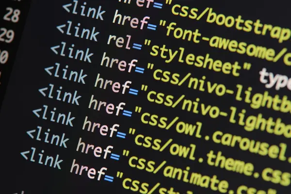 Gerçek Html kodu gelişmekte olan ekran. Programlama iş akışı soyut bir