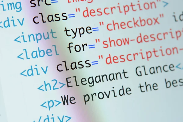 Gerçek Html kodu gelişmekte olan ekran. Programlama iş akışı soyut bir
