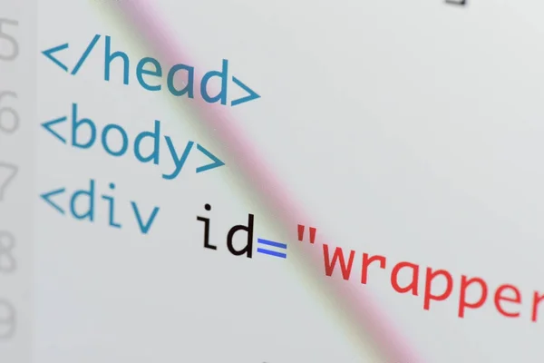 Real Html code developing screen. Programing workflow abstract a — Stock Photo, Image