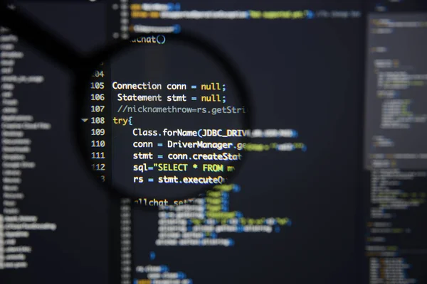 Realer Java-Code-Entwicklungsbildschirm. Programmierung Workflow Abstract a — Stockfoto