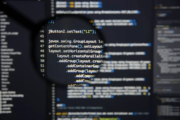 Prawdziwe kod Java rozwijających się ekranu. Programowanie przepływu pracy Abstrakcja — Zdjęcie stockowe