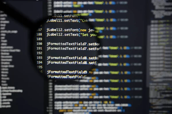 Realer Java-Code-Entwicklungsbildschirm. Programmierung Workflow Abstract a — Stockfoto