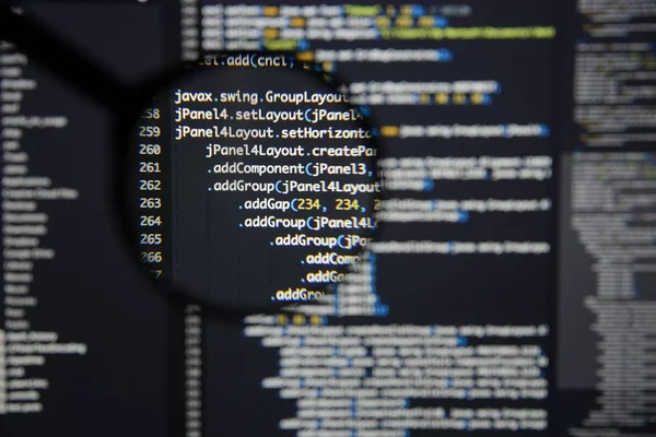 Realer Java-Code-Entwicklungsbildschirm. Programmierung Workflow Abstract a — Stockfoto
