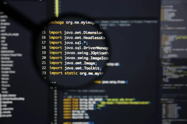 Realer Java-Code-Entwicklungsbildschirm. Programmierung Workflow Abstract a — Stockfoto