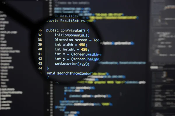 Gerçek Java kodu gelişmekte olan ekran. Programlama iş akışı soyut bir — Stok fotoğraf