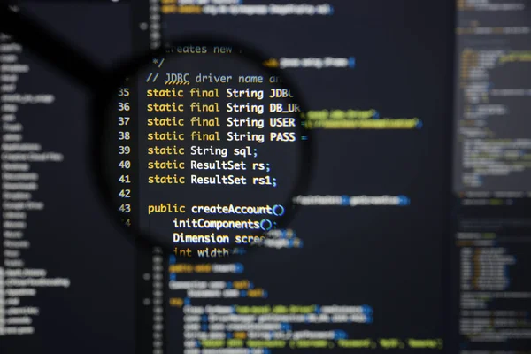 Real Java code developing screen. Programing workflow abstract a ...