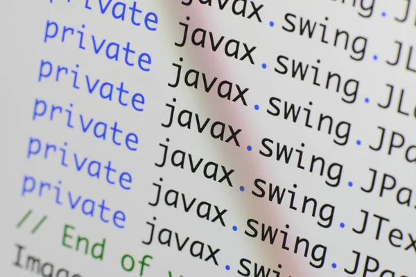 Gerçek Java kodu gelişmekte olan ekran. Programlama iş akışı soyut algoritma kavramı. Java kod görünür satır .