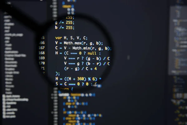 Real Java Script code developing screen. Programing workflow abs