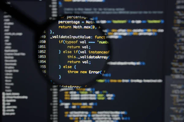 Tela de desenvolvimento de código Java Script real. Programação de abs de fluxo de trabalho — Fotografia de Stock