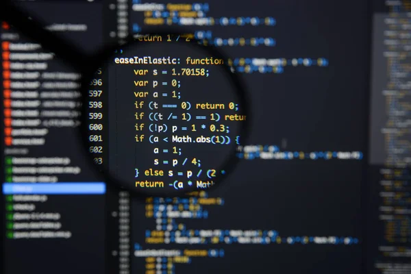 실제 자바 스크립트 코드 화면을 개발입니다. 프로그래밍 워크플로 abs — 스톡 사진