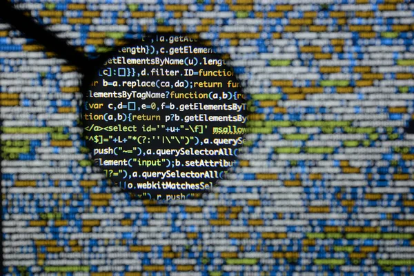 Реальный экран разработки кода Java Script. Программирование abs рабочего процесса — стоковое фото