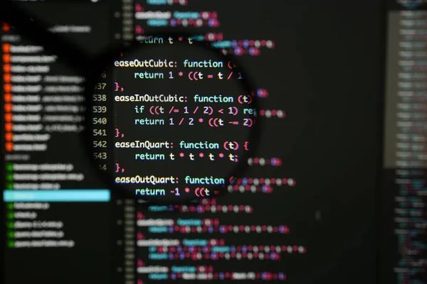 Äkta Java Script-kod utveckla skärmen. Programmering arbetsflöde abs — Stockfoto