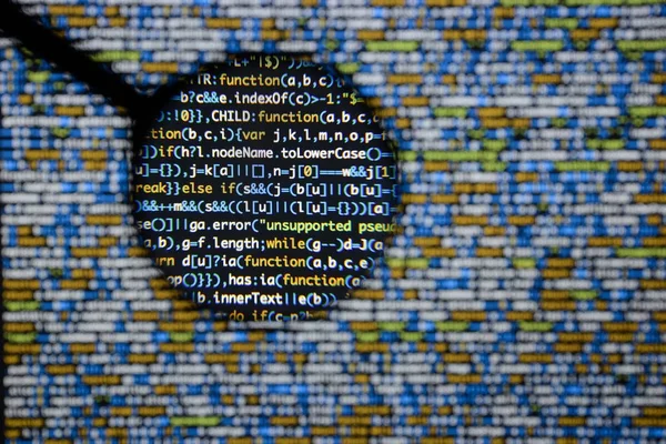 Реальный экран разработки кода Java Script. Программирование abs рабочего процесса — стоковое фото