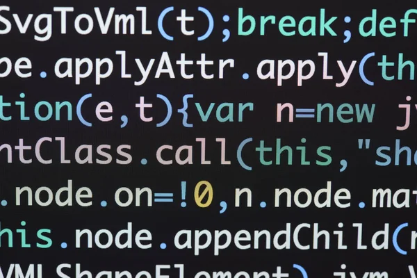 Real Java Script code developing screen. Programing workflow abs