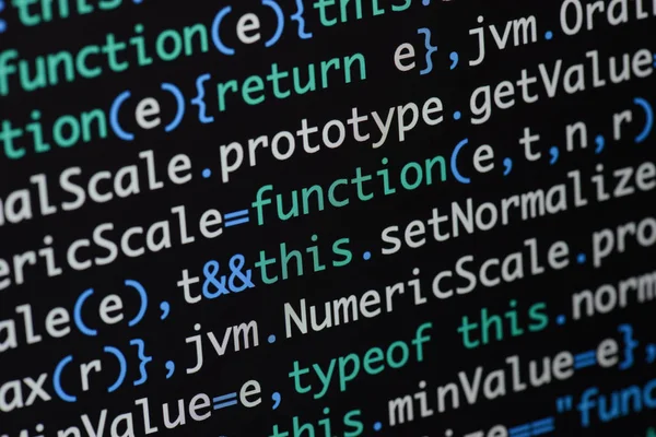 Realer Java-Skript-Entwicklungsbildschirm. Arbeitsabläufe programmieren — Stockfoto