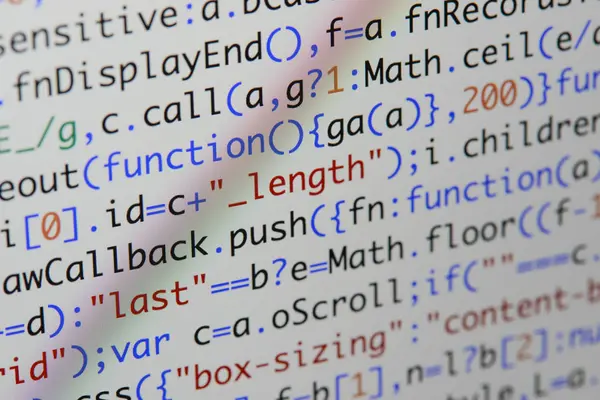 Real Java Script code developing screen. Programing workflow abs — Stock Photo, Image