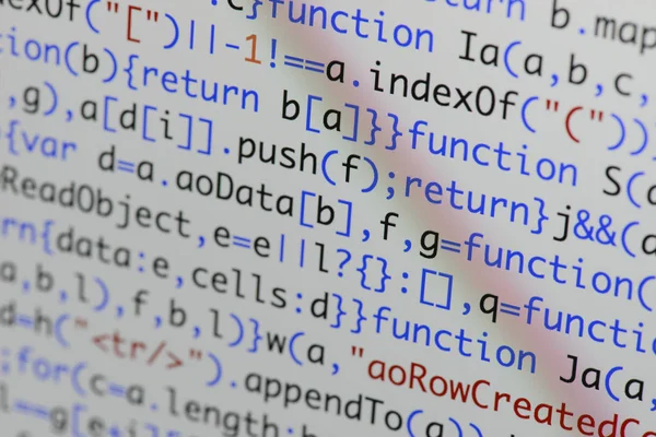 Äkta Java Script-kod utveckla skärmen. Programmering arbetsflöde abs — Stockfoto