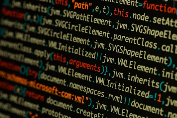 Realer Java-Skript-Entwicklungsbildschirm. Arbeitsabläufe programmieren — Stockfoto