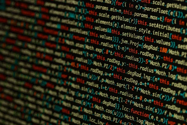 Реальний коду Java Script розвивається екран. Програмування робочого процесу abs — стокове фото