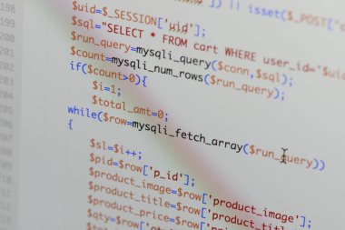 Gerçek Php kodu gelişmekte olan ekran. Programlama iş akışı soyut al