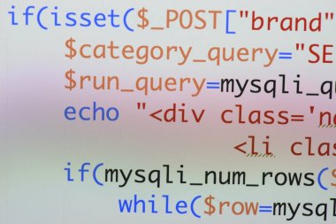 Gerçek Php kodu gelişmekte olan ekran. Programlama iş akışı soyut al