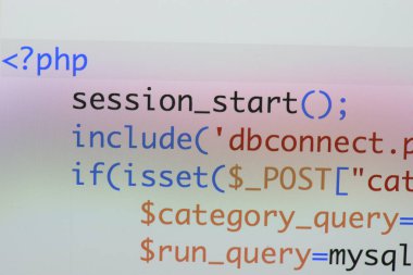 Gerçek Php kodu gelişmekte olan ekran. Programlama iş akışı soyut al