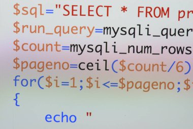 Gerçek Php kodu gelişmekte olan ekran. Programlama iş akışı soyut al