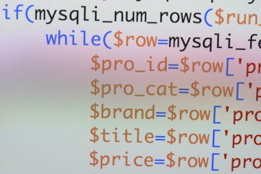 Gerçek Php kodu gelişmekte olan ekran. Programlama iş akışı soyut al