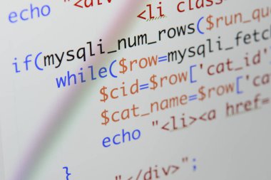 Gerçek Php kodu gelişmekte olan ekran. Programlama iş akışı soyut al