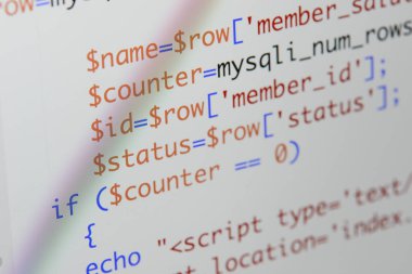 Gerçek Php kodu gelişmekte olan ekran. Programlama iş akışı soyut al