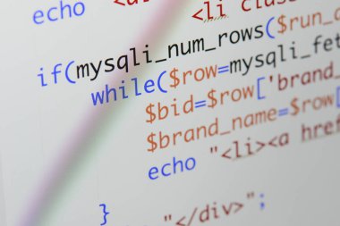 Gerçek Php kodu gelişmekte olan ekran. Programlama iş akışı soyut al