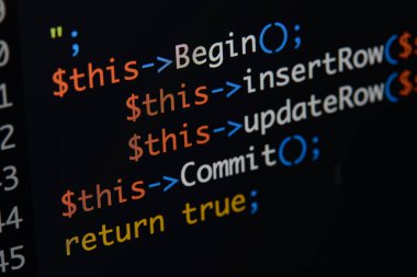 Gerçek Php kodu gelişmekte olan ekran. Programlama iş akışı soyut al