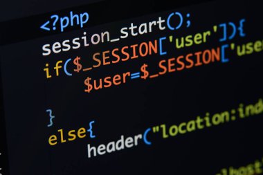 Gerçek Php kodu gelişmekte olan ekran. Programlama iş akışı soyut al