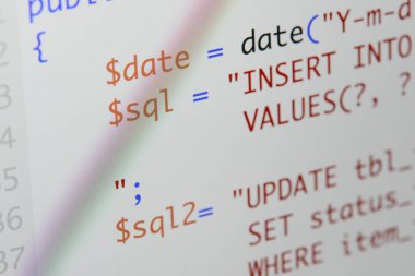 Gerçek Php kodu gelişmekte olan ekran. Programlama iş akışı soyut al