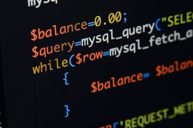 Gerçek Php kodu gelişmekte olan ekran. Programlama iş akışı soyut al