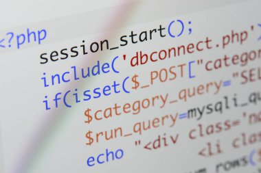 Gerçek Php kodu gelişmekte olan ekran. Programlama iş akışı soyut al