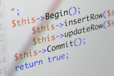 Gerçek Php kodu gelişmekte olan ekran. Programlama iş akışı soyut al