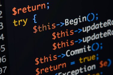 Gerçek Php kodu gelişmekte olan ekran. Programlama iş akışı soyut al