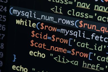Gerçek Php kodu gelişmekte olan ekran. Programlama iş akışı soyut al