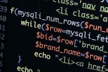 Gerçek Php kodu gelişmekte olan ekran. Programlama iş akışı soyut al