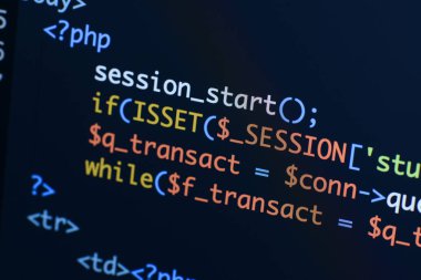 Gerçek Php kodu gelişmekte olan ekran. Programlama iş akışı soyut al