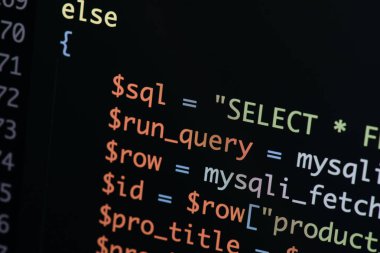 Gerçek Php kodu gelişmekte olan ekran. Programlama iş akışı soyut al
