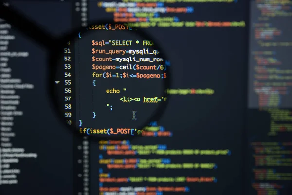 Realer PHP-Code Entwicklungsbildschirm. Programmierung Arbeitsablauf abstrakt al — Stockfoto
